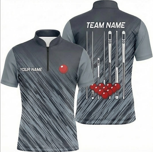 Personalised Snooker Cues and Balls Jersey Custom Polo and Zipper Shirt Grey Black For Men O4788 - Zipper Women (Slim fit)