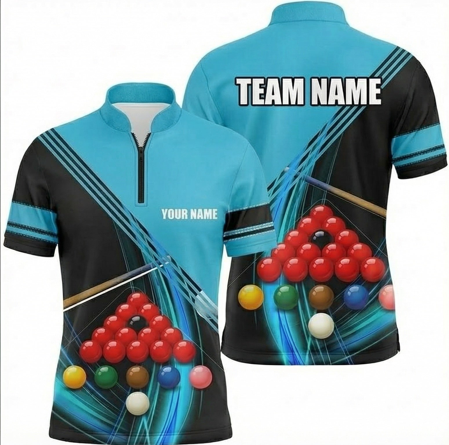 Personalised Snooker Ball Graphic Jersey Polo and Zipper Blue Black For Men Y8283 - Zipper Women (Slim fit)