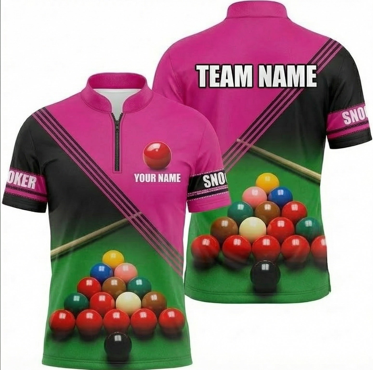 Personalised Snooker Table Jersey Polo and Zipper Pink Black For Men Custom Snooker Balls Shirt M4621 - Zipper Women (Slim fit)