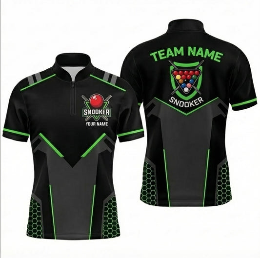 Personalised Honeycomb Snooker Jersey Polo and Zipper Black Neon Green For Men P7808 - Zipper Women (Slim fit)
