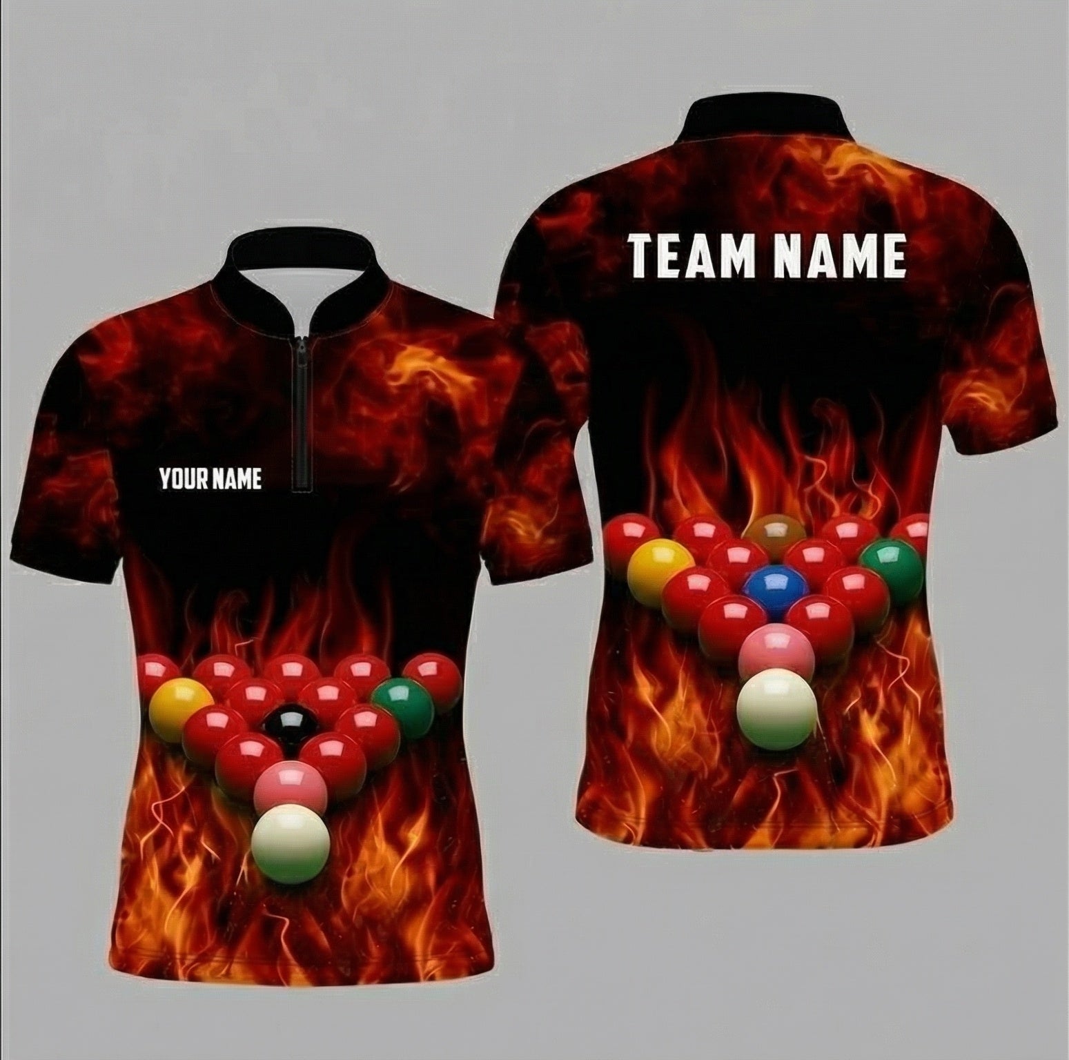 Personalised Fire Flame Snooker Jersey Polo and Zipper for Men Custom Snooker Balls Print Red Black I7785 - Zipper Women (Slim fit)
