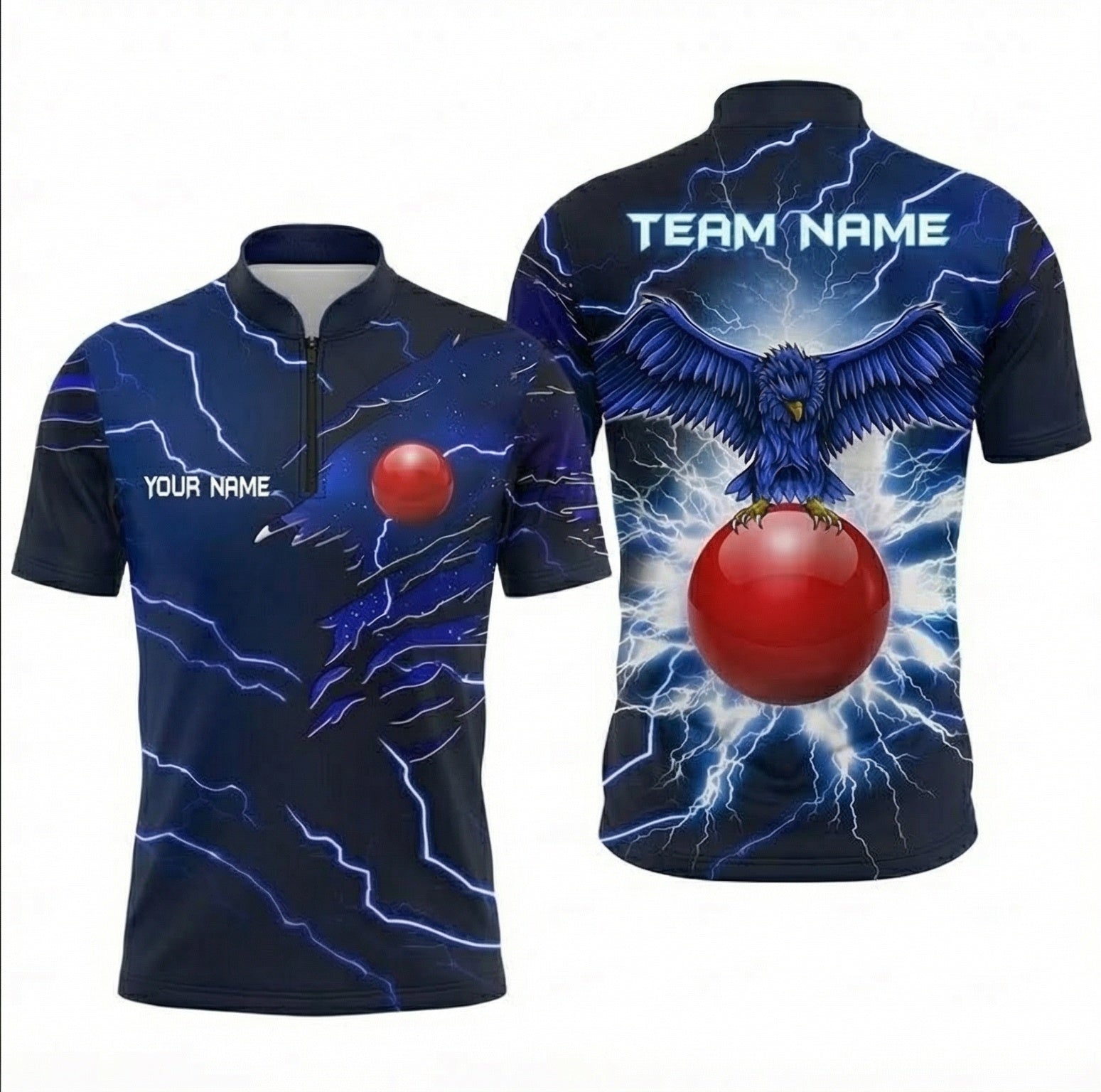 Personalised Eagle Lightning Snooker Jersey Polo and Zipper Blue Black For Men V8814 - Zipper Women (Slim fit)