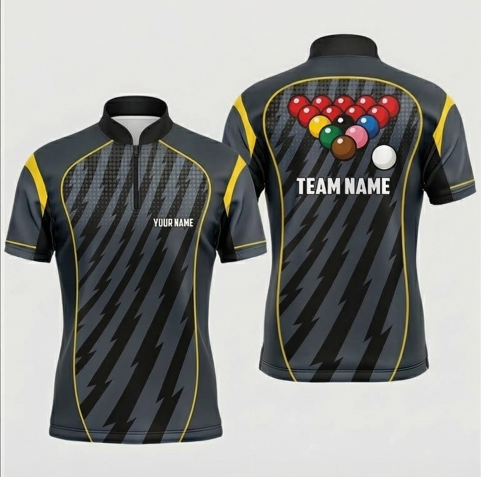 Personalised Lightning Bolt Snooker Jersey Polo and Zipper Grey Black Yellow For Men Q9788 - Zipper Women (Slim fit)