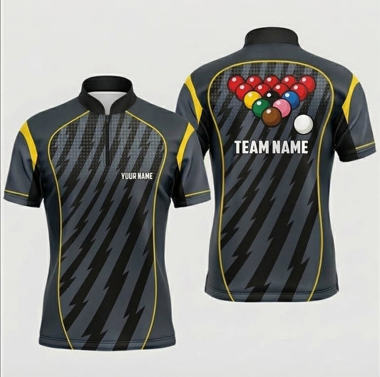 Personalised Lightning Bolt Snooker Jersey Polo and Zipper Grey Black Yellow For Men Q9788 - Zipper Women (Slim fit)