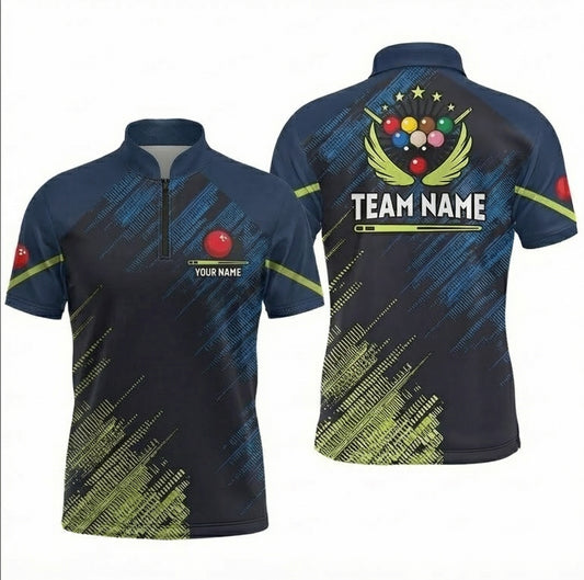 Personalised Abstract Snooker Jersey Polo and Zipper Custom Shirt Navy Blue Lime Green For Men B0829 - Zipper Women (Slim fit)