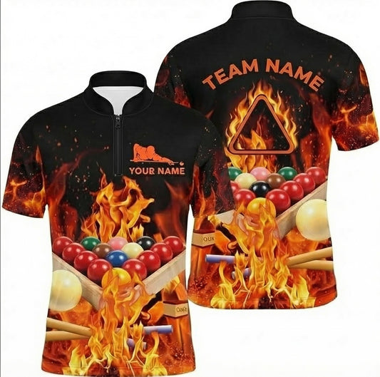 Personalised Fire Flame Snooker Jersey Polo and Zipper for Men Custom Snooker Shirt Black Orange R1078 - Zipper Women (Slim fit)