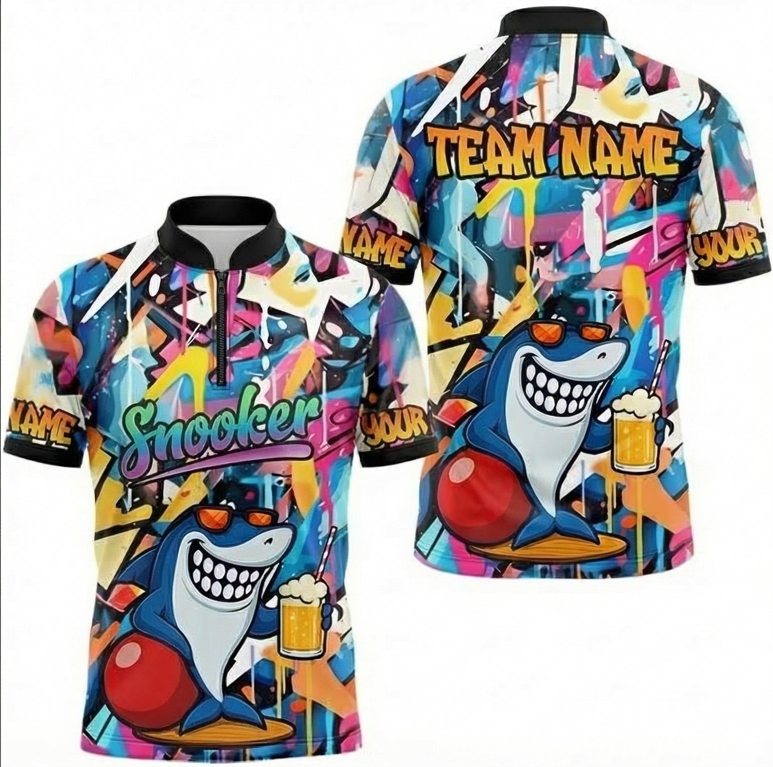 Personalised Graffiti Shark Snooker Jersey Polo and Zipper Multicolour for Men T1146 - Zipper Women (Slim fit)