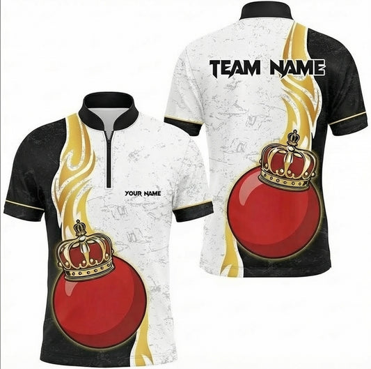 Personalised Crown Red Ball Snooker Jersey Polo and Zipper Custom Shirt Men's Black White Gold M4873 - Zipper Women (Slim fit)
