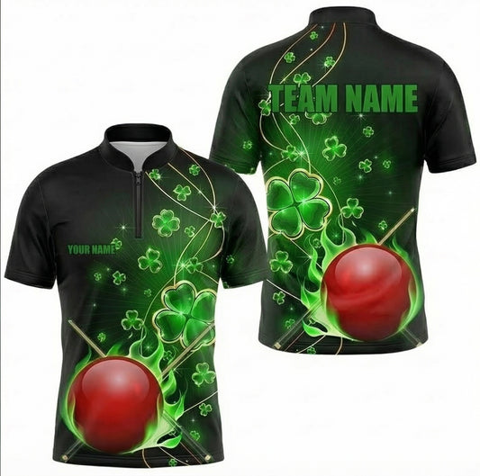 Personalised Lucky Shamrock Snooker Jersey Polo and Zipper Green Black For Men A9745 - Zipper Women (Slim fit)