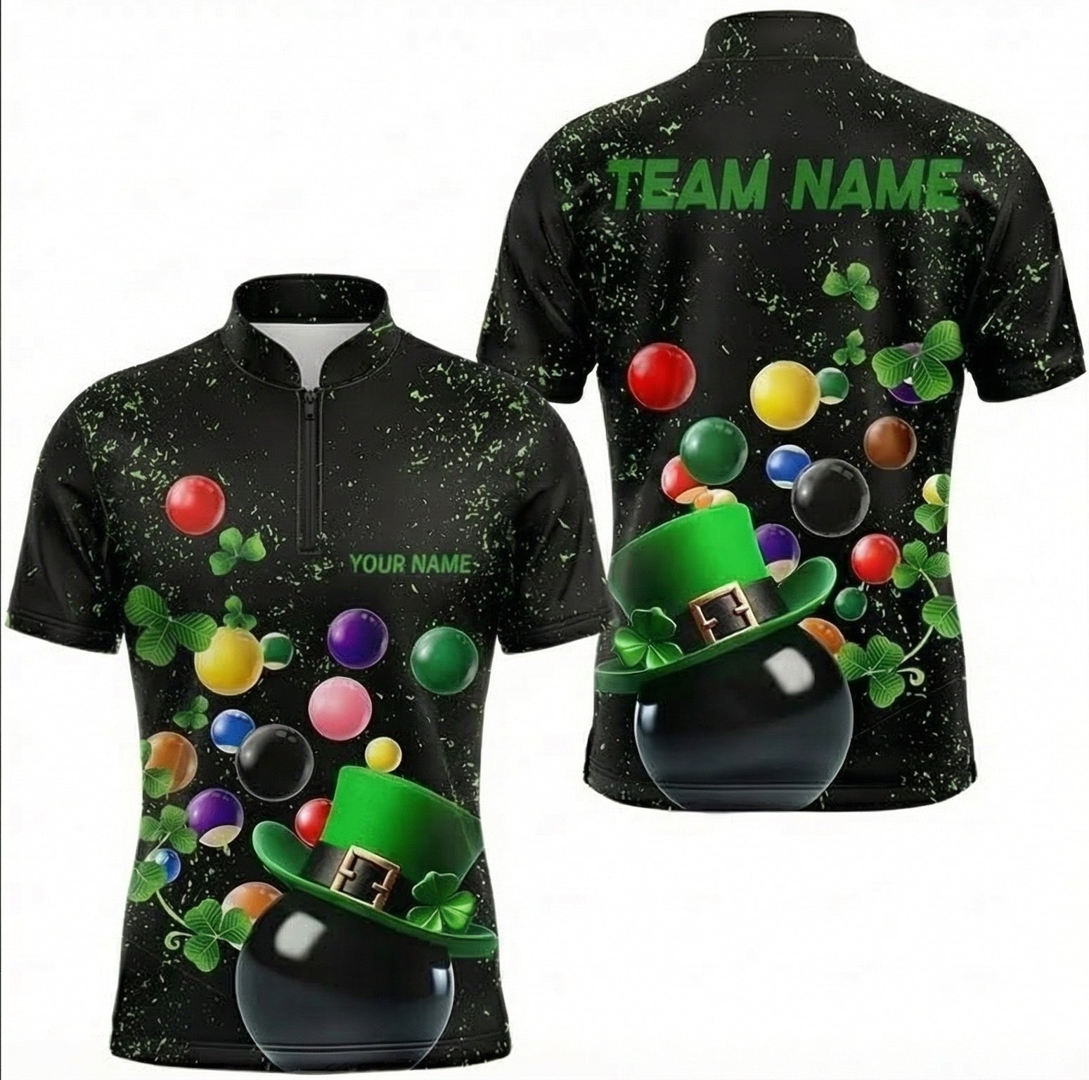 Personalised Irish Shamrock Snooker Jersey Polo and Zipper Shirt for Men Black Green Custom Leprechaun Design D8475 - Zipper Women (Slim fit)