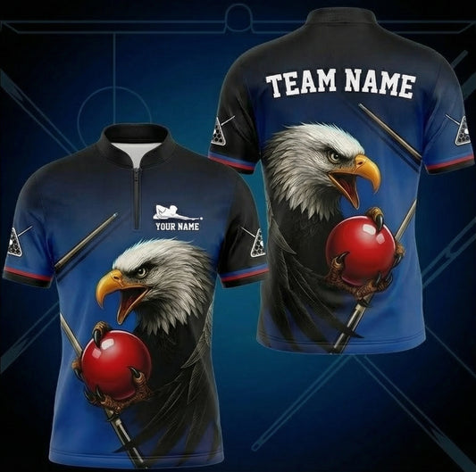 Personalised Bald Eagle Snooker Jersey Polo and Zipper for Men Custom Pool Shirt Navy Blue Black W9317 - Zipper Women (Slim fit)