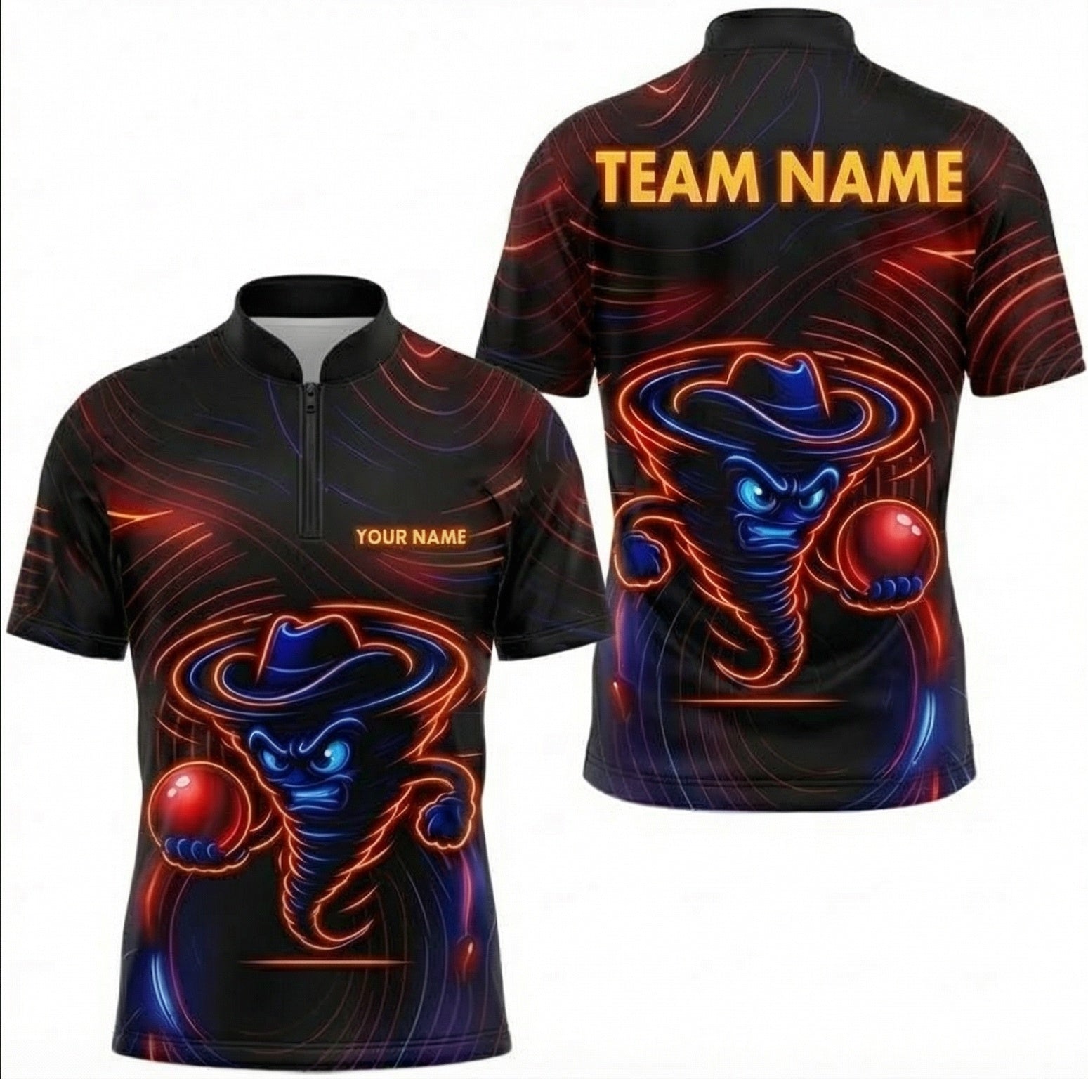 Personalised Neon Tornado Snooker Jersey Custom Polo and Zipper Shirt Black Blue Orange For Men X8344 - Zipper Women (Slim fit)