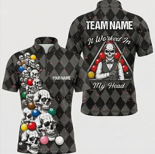 Personalised Skull Snooker Jersey Custom Polo and Zipper Black Grey For Men X7355 - Zipper Women (Slim fit)