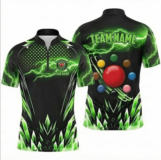 Personalised Green Lightning Snooker Jersey Polo and Zipper Black Green For Men K6741 - Zipper Women (Slim fit)