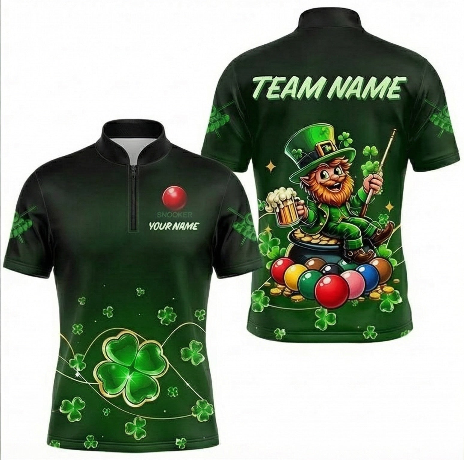 Personalised Irish Leprechaun Snooker Jersey Polo and Zipper Green Shamrock Shirt For Men N4838 - Zipper Women (Slim fit)