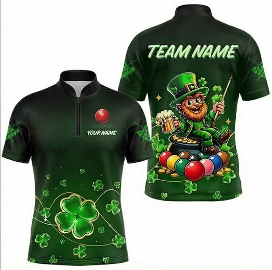 Personalised Irish Leprechaun Snooker Jersey Polo and Zipper Green Shamrock Shirt For Men N4838 - Zipper Women (Slim fit)