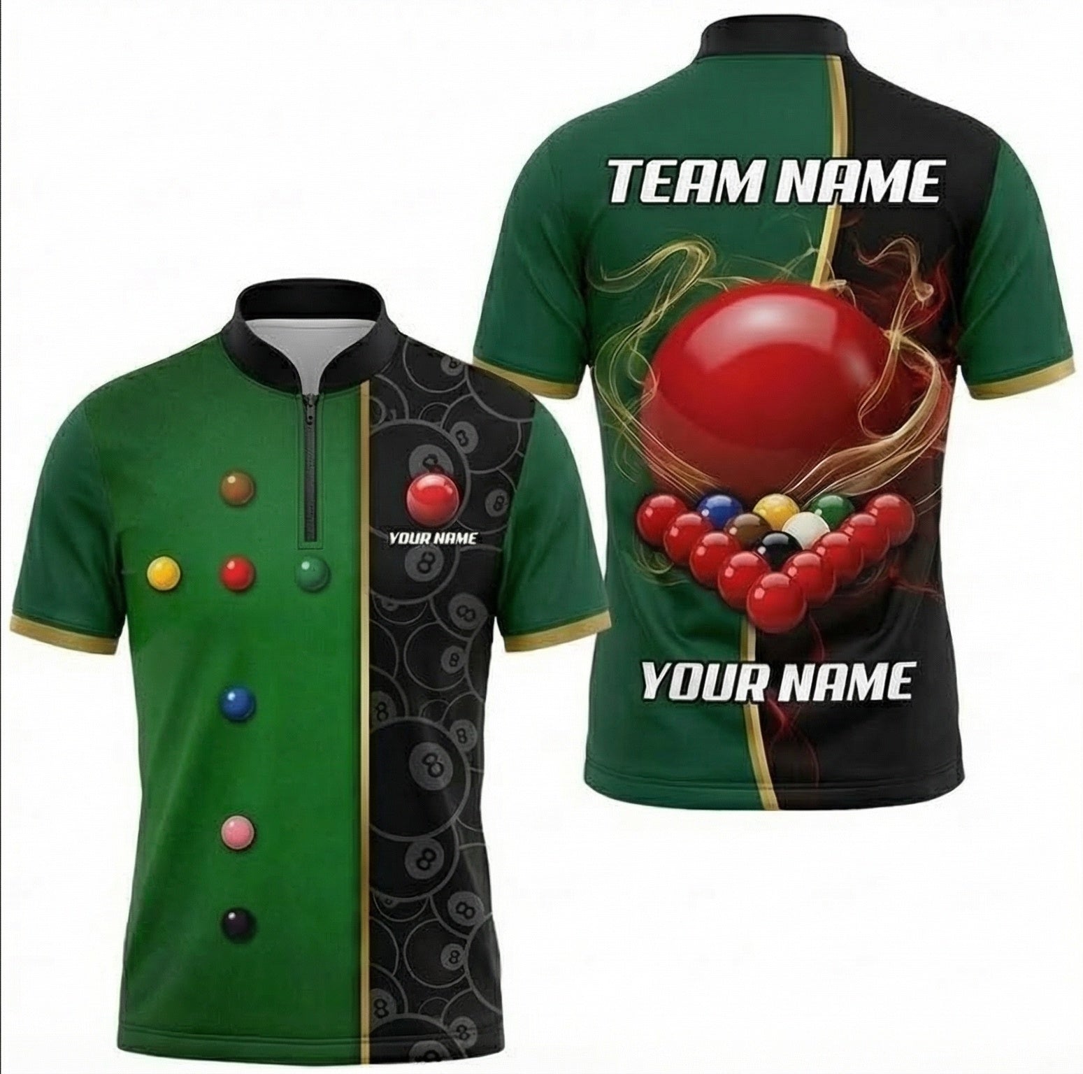 Personalised Snooker Ball Rack Jersey Polo and Zipper Green Black For Men K6158 - Zipper Women (Slim fit)