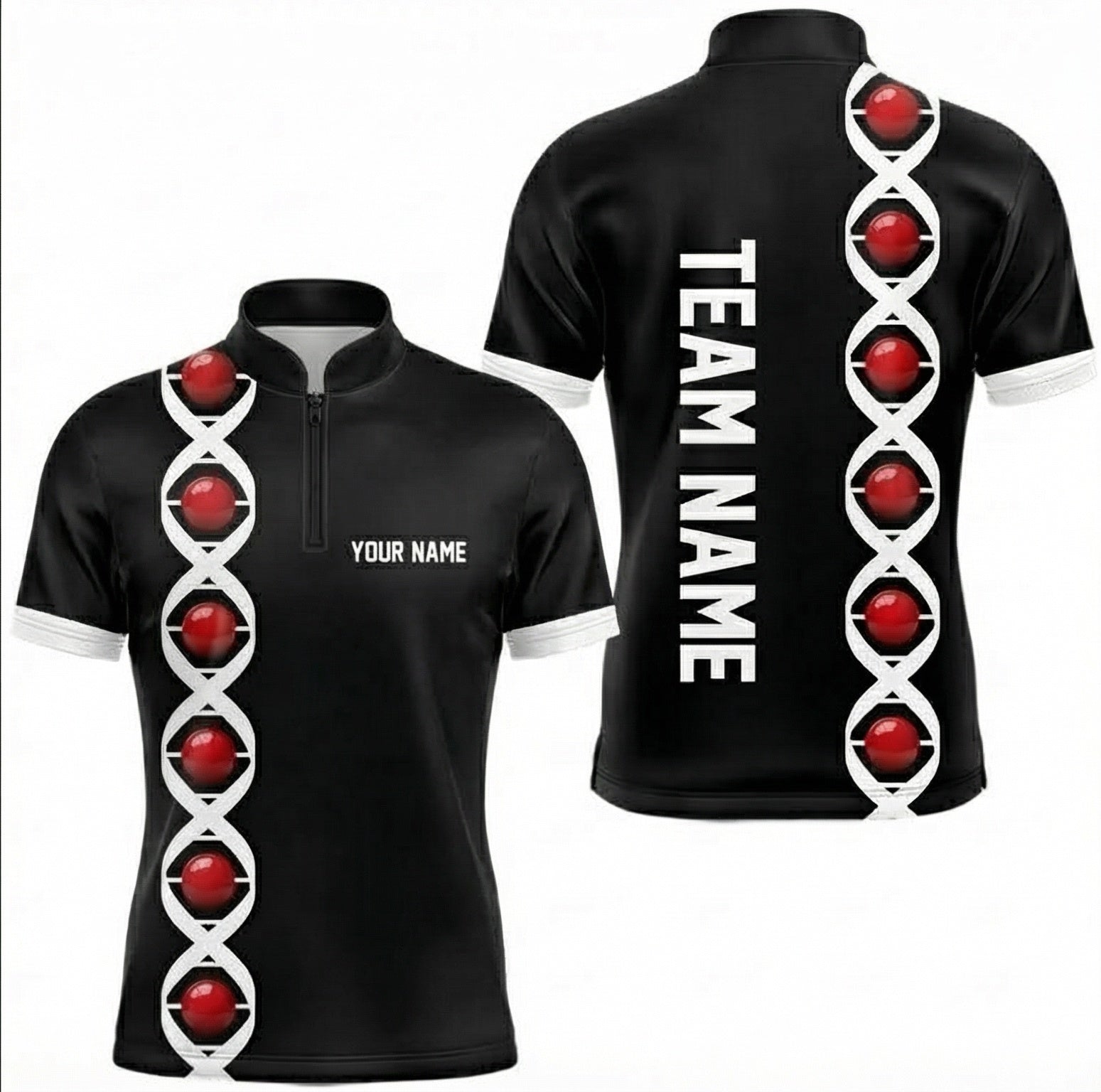 Personalised DNA Ball Snooker Jersey Custom Polo and Zipper Shirt Black Red For Men C1258 - Zipper Women (Slim fit)