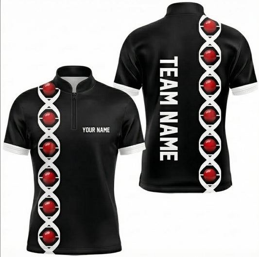 Personalised DNA Ball Snooker Jersey Custom Polo and Zipper Shirt Black Red For Men C1258 - Zipper Women (Slim fit)