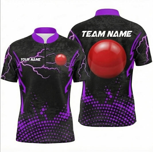 Personalised Purple Lightning Snooker Jersey Polo and Zipper For Men Custom Black Billiards Shirt P8476 - Zipper Women (Slim fit)