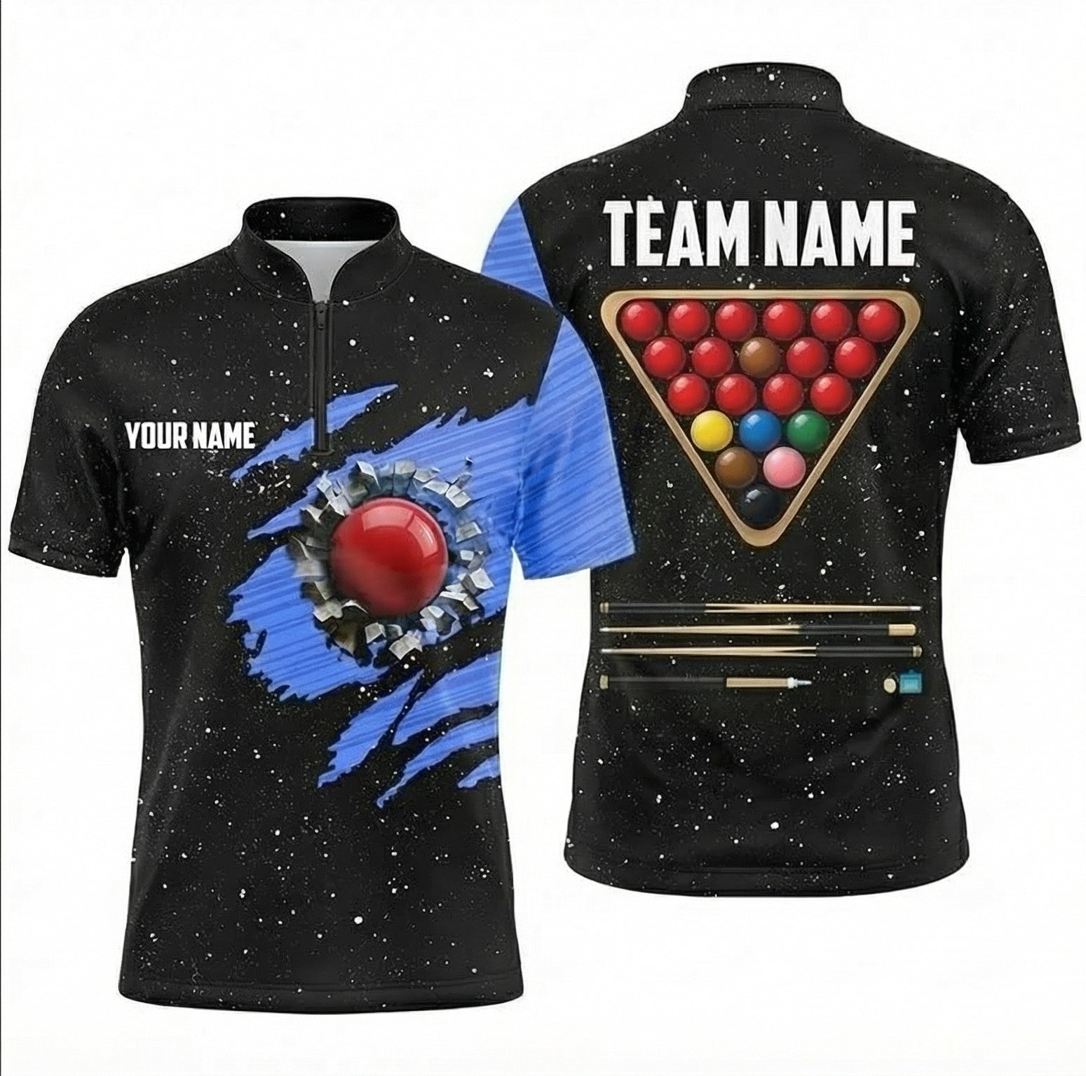 Personalised Snooker Ball Break Jersey Custom Polo and Zipper Shirt Blue Black For Men J3861 - Zipper Women (Slim fit)