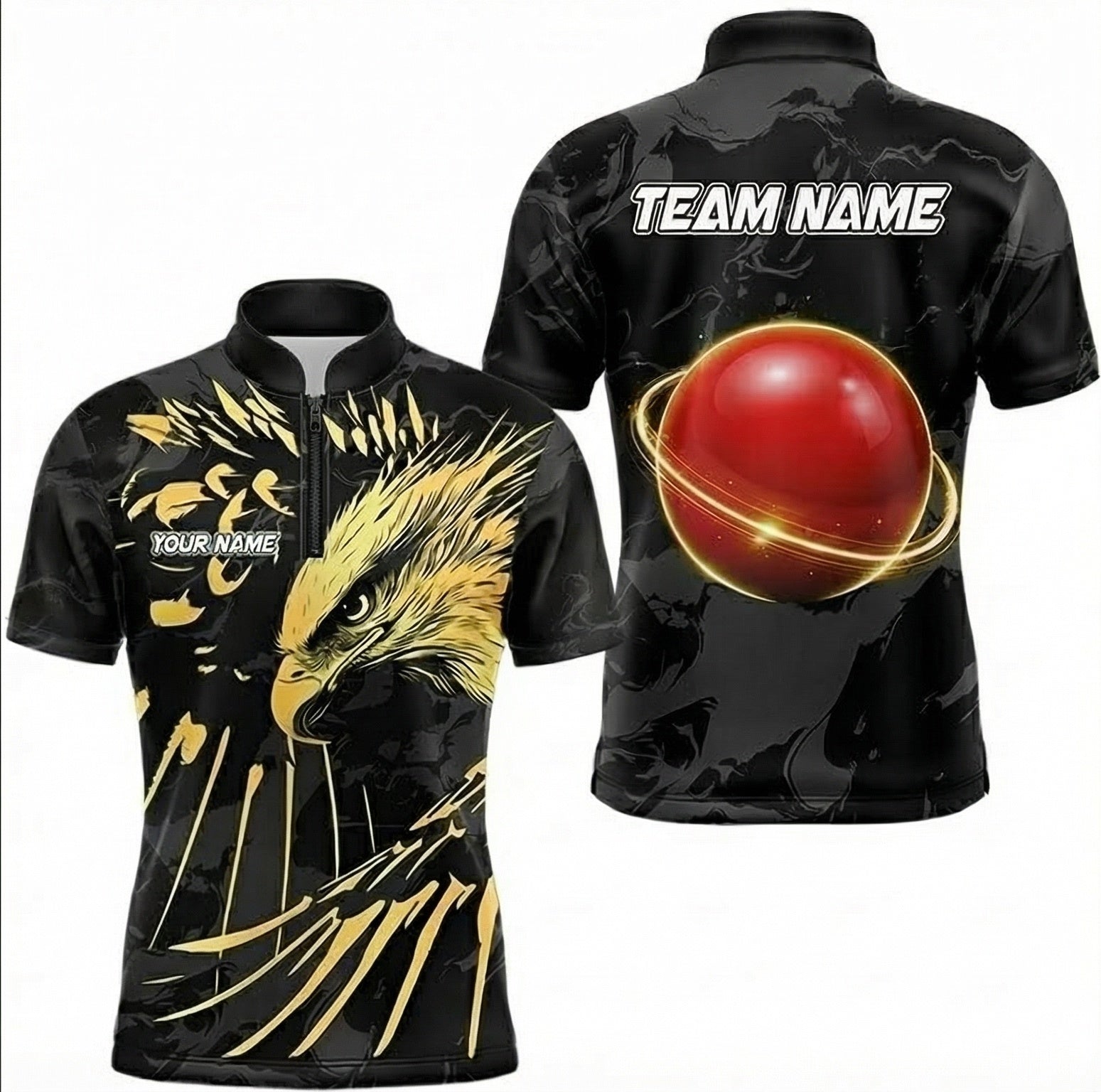 Personalised Golden Eagle Snooker Jersey Polo and Zipper Custom Shirt Black Gold For Men K4987 - Zipper Women (Slim fit)