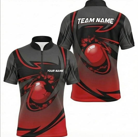 Personalised Red Ball Graphic Snooker Jersey Polo and Zipper Red Black Grey For Men G2266 - Zipper Women (Slim fit)