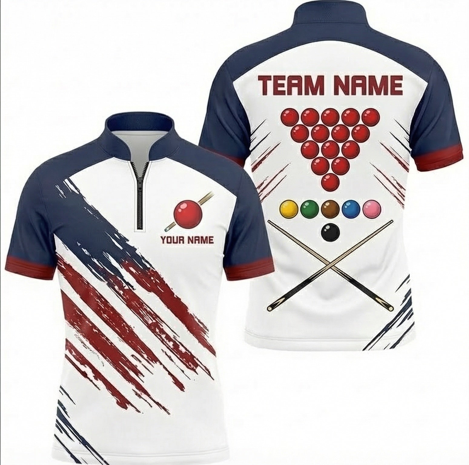 Personalised Abstract Paint Stroke Snooker Jersey Polo and Zipper White Navy Red For Men J5881 - Zipper Women (Slim fit)