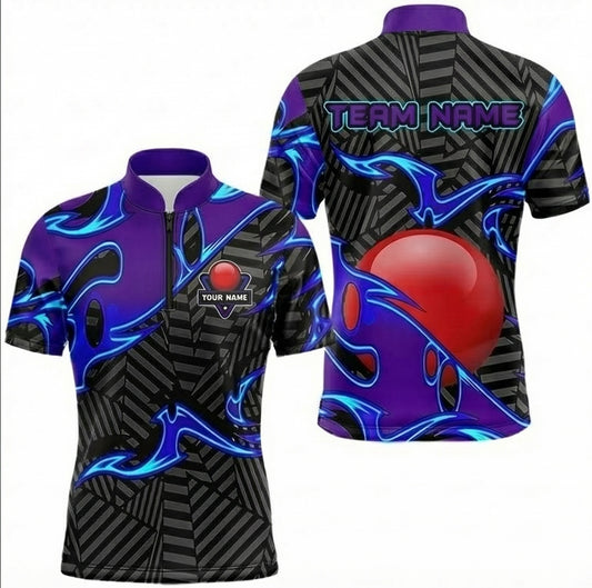 Personalised Abstract Flame Snooker Jersey Polo and Zipper Purple Blue Black For Men B8108 - Zipper Women (Slim fit)
