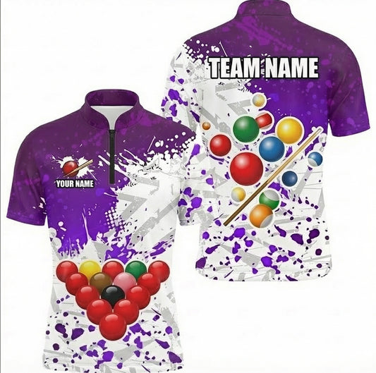 Personalised Paint Splash Snooker Jersey Polo and Zipper Purple White For Men H2793 - Zipper Women (Slim fit)