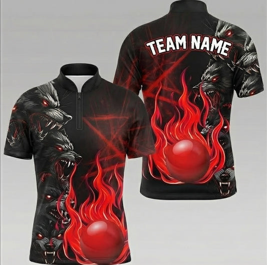 Personalised Wolf Fire Flame Snooker Jersey Polo and Zipper Red Black For Men Y5603 - Zipper Women (Slim fit)