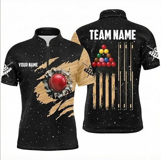 Personalised Snooker Cues and Wood Effect Jersey Polo and Zipper Black Tan For Men B9394 - Zipper Women (Slim fit)