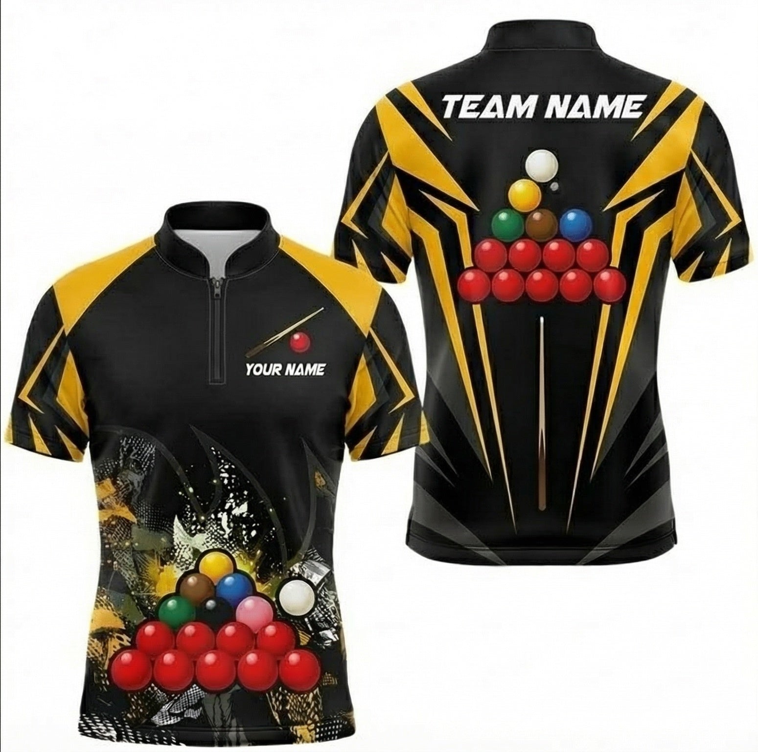 Personalised Snooker Ball Jersey Polo and Zipper Black Yellow Gold For Men O5438 - Zipper Women (Slim fit)