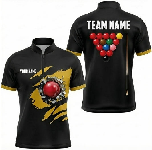 Personalised Snooker Ball Break Jersey Polo and Zipper Black Gold For Men F2718 - Zipper Women (Slim fit)