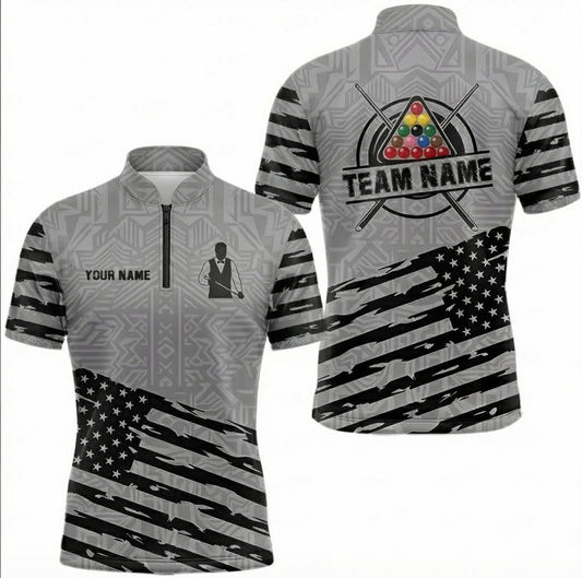 Personalised USA American Flag Snooker Jersey Polo and Zipper Shirt Grey Black for Men X7621 - Zipper Women (Slim fit)