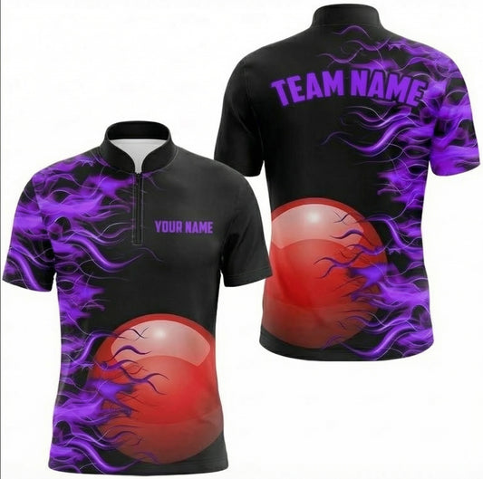 Personalised Purple Flame Snooker Jersey Polo and Zipper Red Ball Black For Men I4063 - Zipper Women (Slim fit)