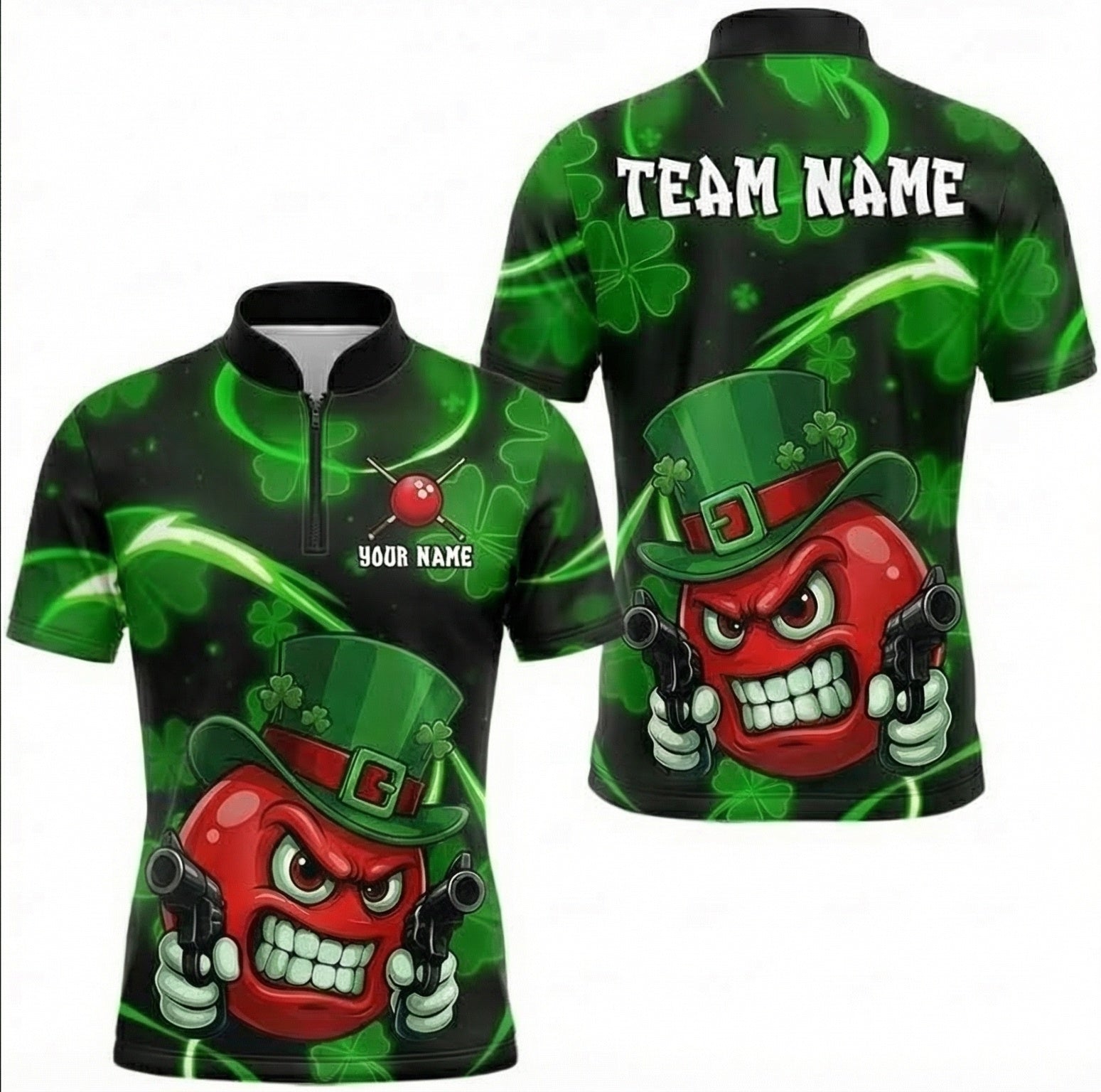 Personalised Leprechaun Shamrock Snooker Jersey Polo and Zipper Green Black For Men Z2168 - Zipper Women (Slim fit)