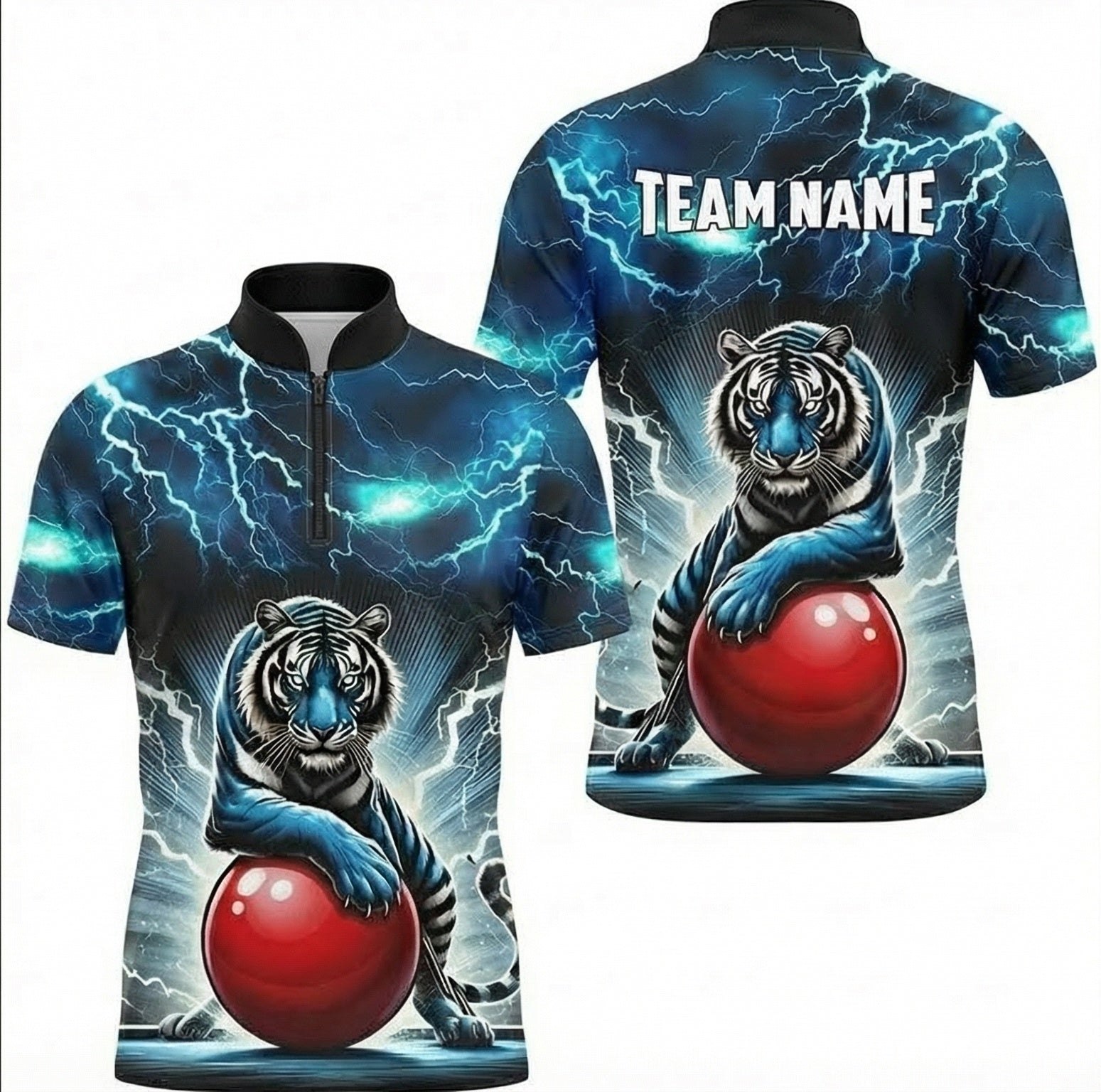 Personalised Blue Lightning Tiger Snooker Jersey Polo and Zipper Custom Shirt for Men Blue Black Red H5542 - Zipper Women (Slim fit)