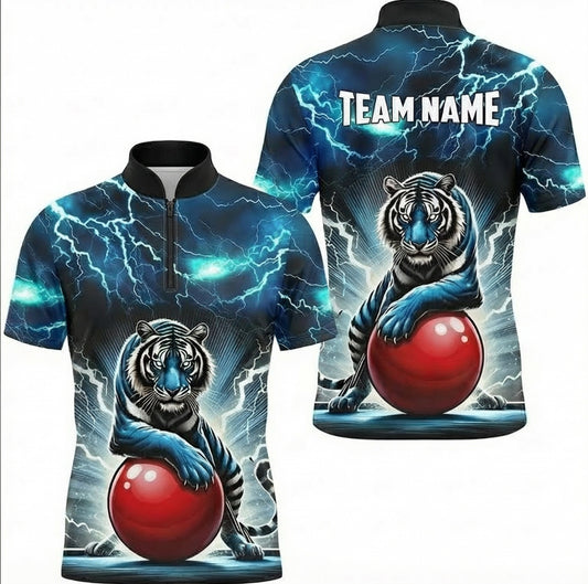Personalised Blue Lightning Tiger Snooker Jersey Polo and Zipper Custom Shirt for Men Blue Black Red H5542 - Zipper Women (Slim fit)