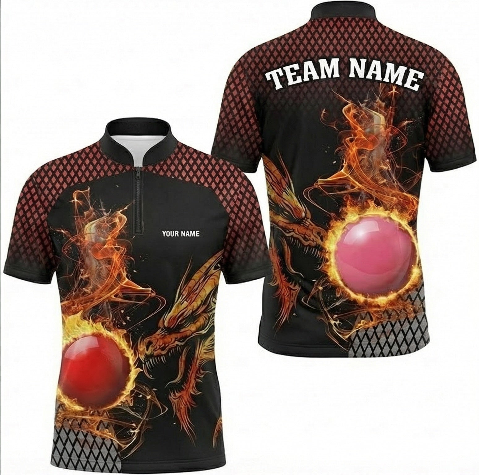 Personalised Dragon Fire Snooker Jersey Custom Polo and Zipper Shirt Red Black For Men Y7578 - Zipper Women (Slim fit)