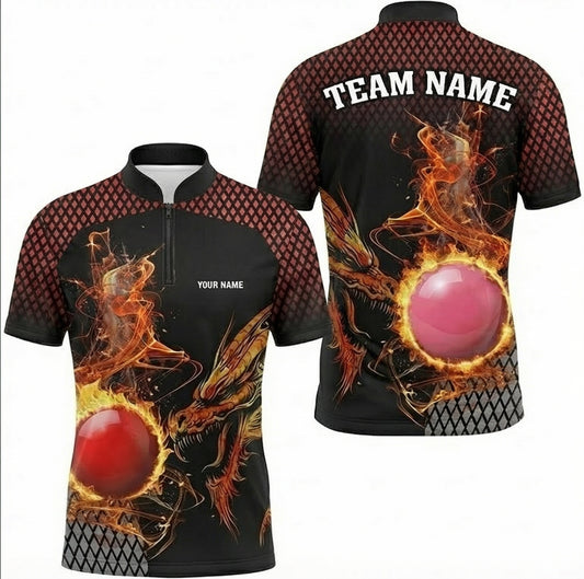 Personalised Dragon Fire Snooker Jersey Custom Polo and Zipper Shirt Red Black For Men Y7578 - Zipper Women (Slim fit)