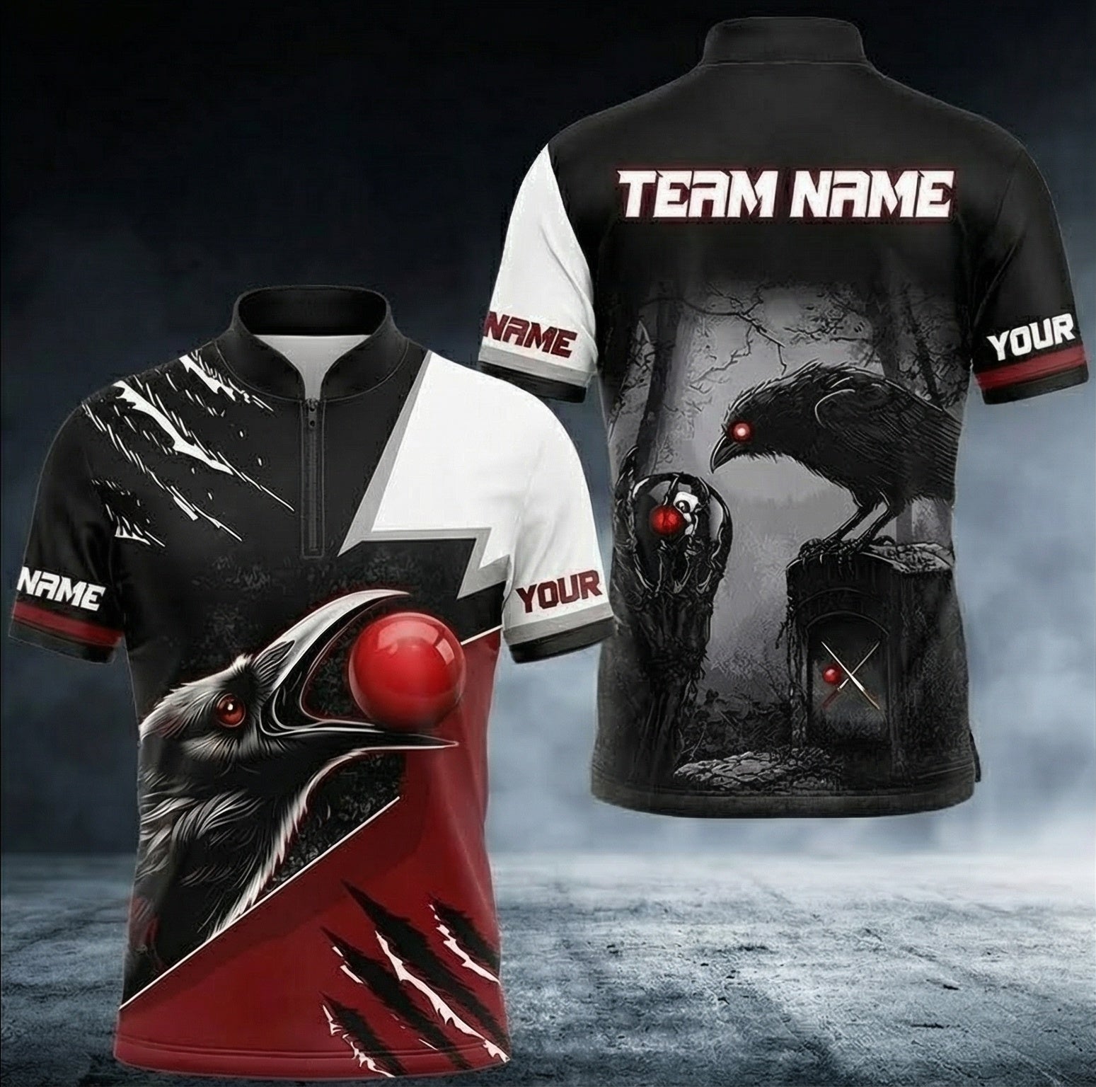 Personalised Raven Crow Snooker Jersey Polo and Zipper Shirt for Men Custom Black White Red J6997 - Zipper Women (Slim fit)