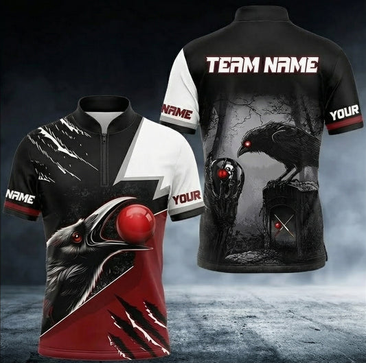 Personalised Raven Crow Snooker Jersey Polo and Zipper Shirt for Men Custom Black White Red J6997 - Zipper Women (Slim fit)