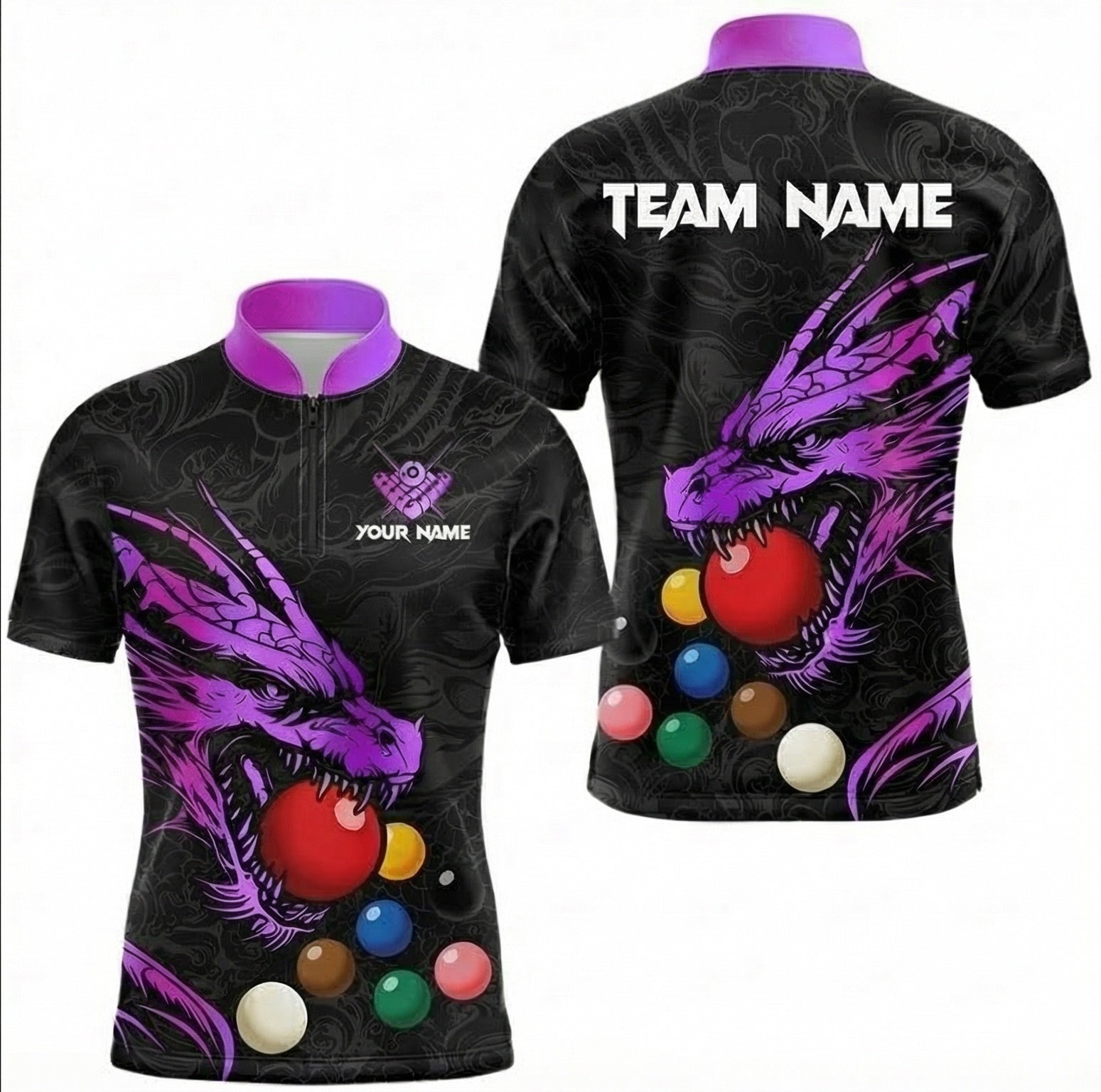 Personalised Purple Dragon Snooker Jersey Custom Polo and Zipper Shirt Black Purple For Men J6479 - Zipper Women (Slim fit)