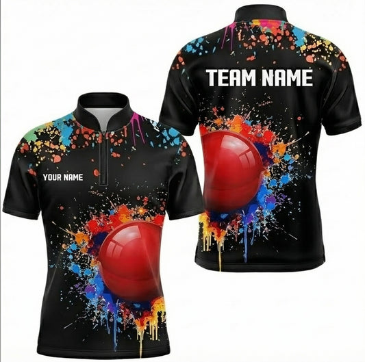 Personalised Paint Splash Snooker Jersey Red Ball Polo and Zipper Shirt Multi-colour Black For Men Z6578 - Zipper Women (Slim fit)