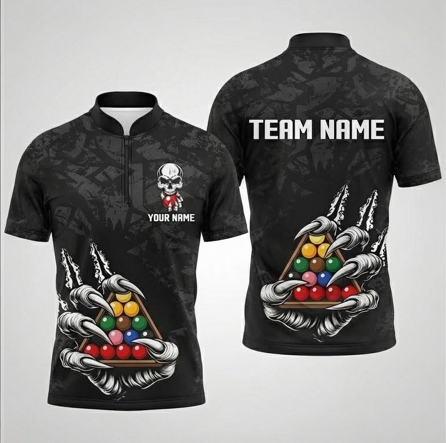Personalised Monster Claw Snooker Jersey Custom Skull Pool Shirt Polo and Zipper Black for Men I4714 - Zipper Women (Slim fit)
