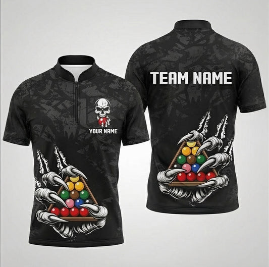 Personalised Monster Claw Snooker Jersey Custom Skull Pool Shirt Polo and Zipper Black for Men I4714 - Zipper Women (Slim fit)