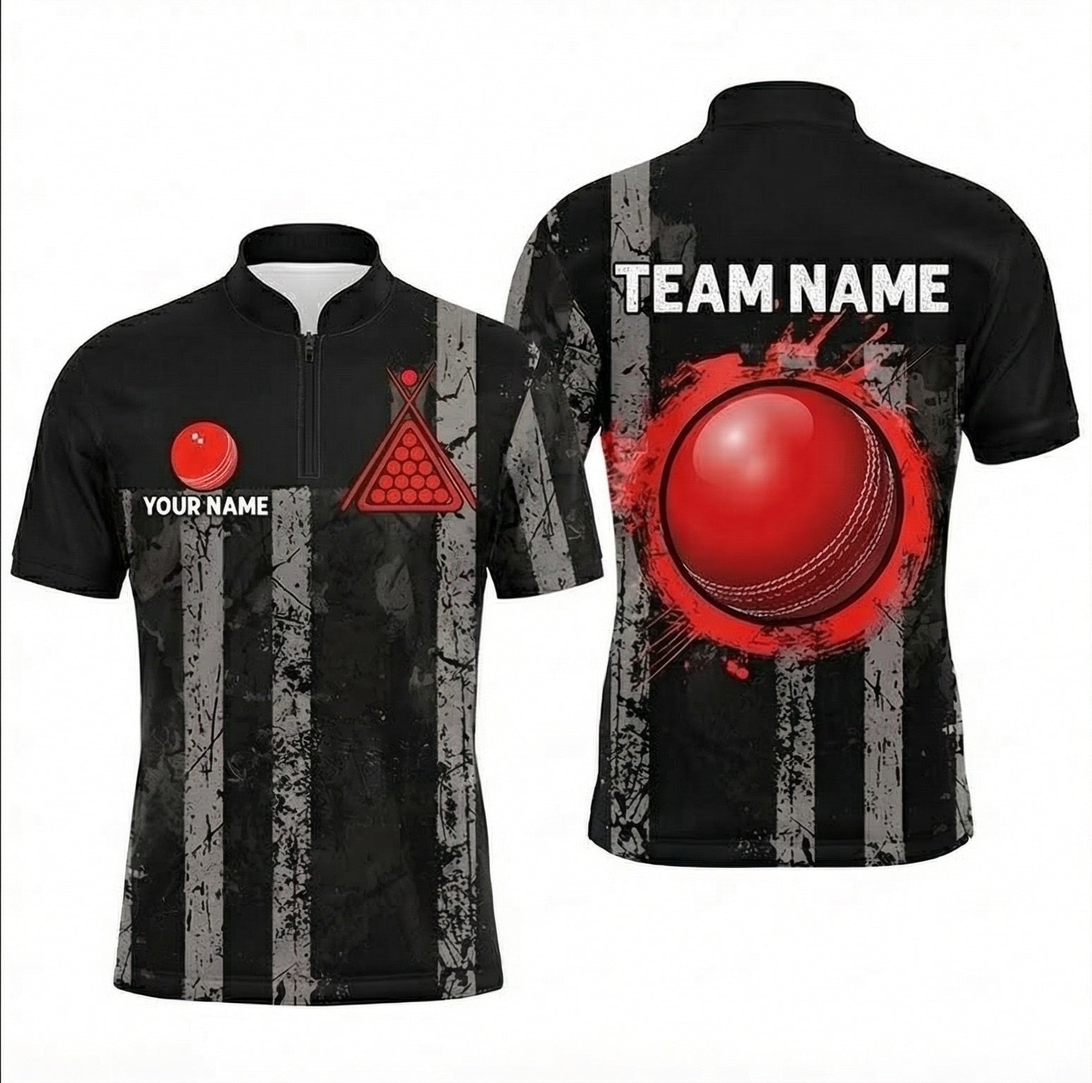 Personalised Snooker Jersey Polo and Zipper Red Black Grunge Stripe For Men U6377 - Zipper Women (Slim fit)