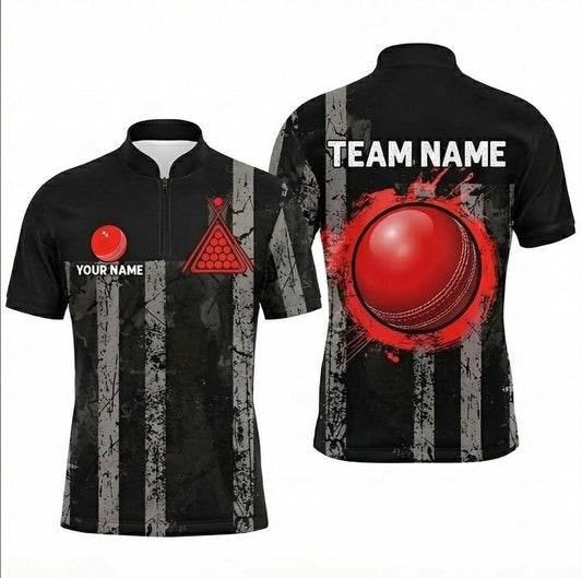 Personalised Snooker Jersey Polo and Zipper Red Black Grunge Stripe For Men U6377 - Zipper Women (Slim fit)