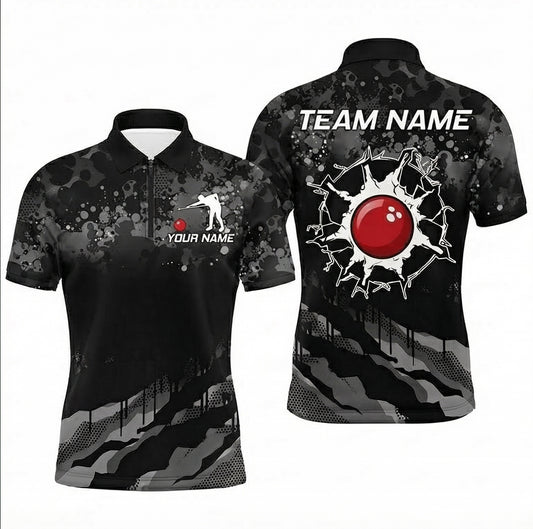Personalised Red Ball Splatter Snooker Jersey Polo and Zipper Black Grey For Men Y6444 - Zipper Women (Slim fit)